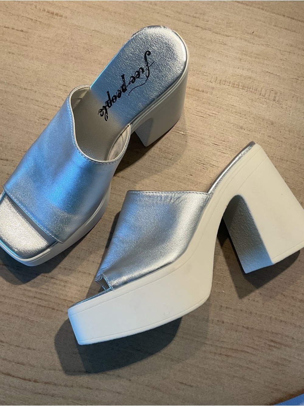Free People Zoe Platform Leather Slide Sandal Silver - Picture 3 of 8